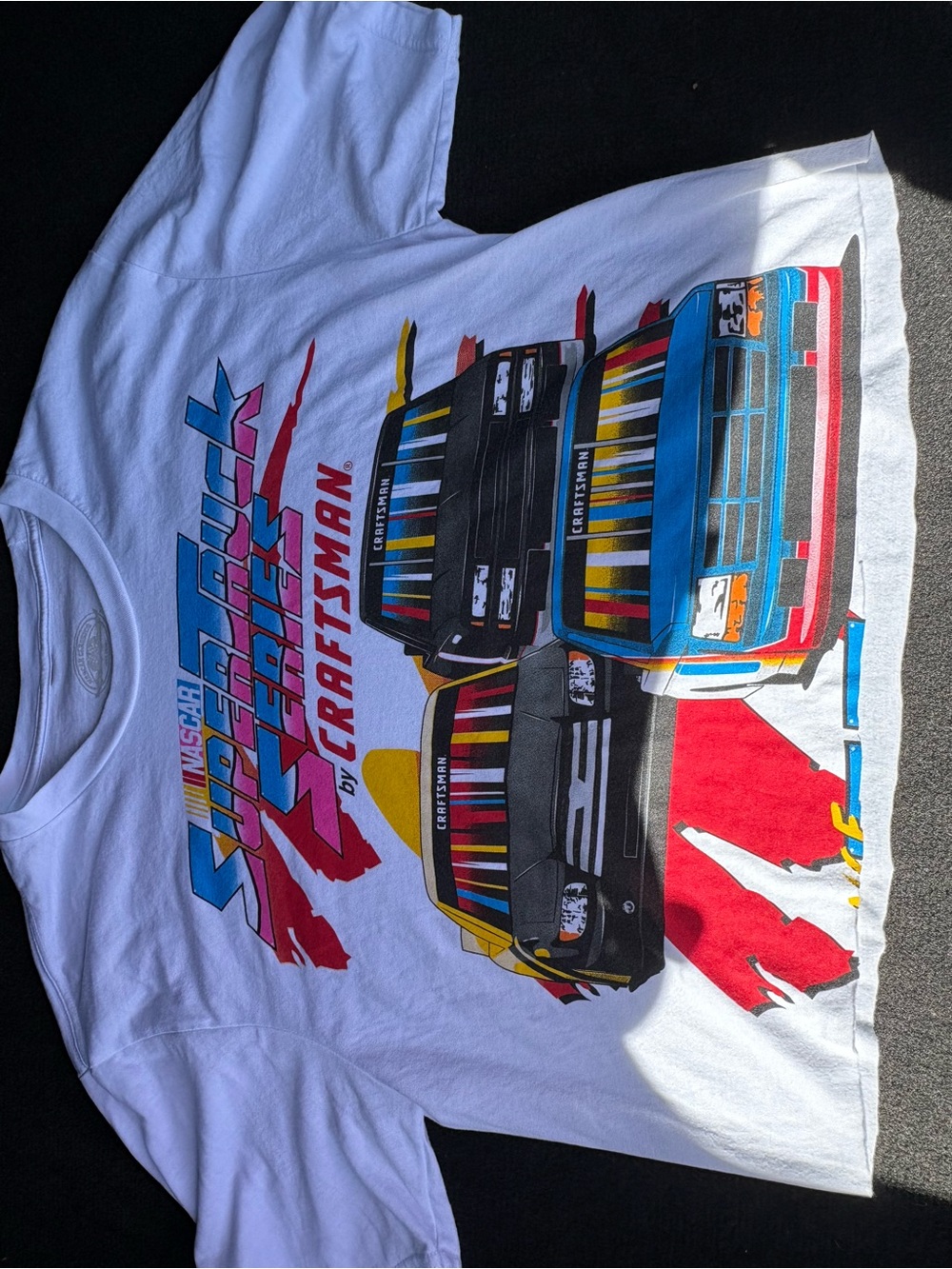Craft White Kids' Short Sleeve Tee with Colorful Truck Graphics